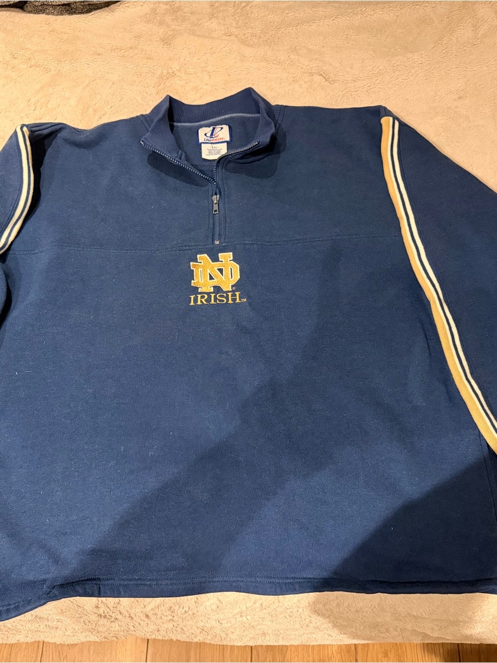 Vintage Logo Athletic Navy Quarter-Zip Sweater with Gold Stripe Detail